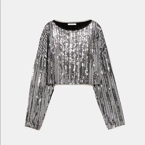 Zara cropped sequin tee shirt